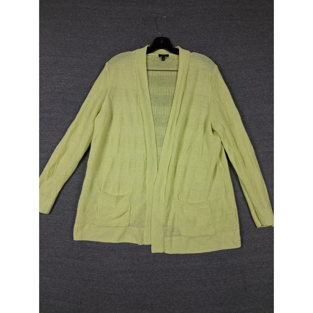 J Jill Cardigan Womens 1X Yellow Knit Open 100% Linen Coastal Capsule Clean Girl